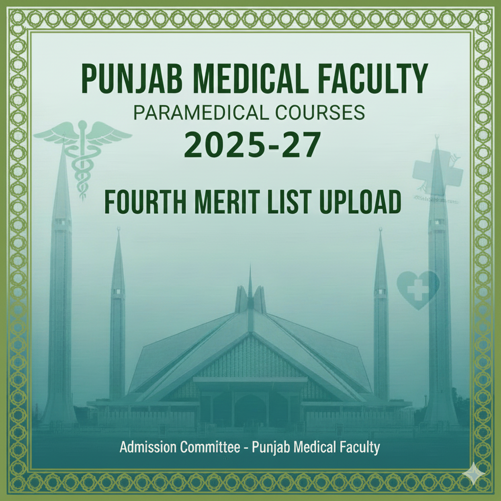 پنجاب میڈیکل فیکلٹی پیرا میڈیکل کورسز 27-2025 چوتھی میرٹ لسٹ