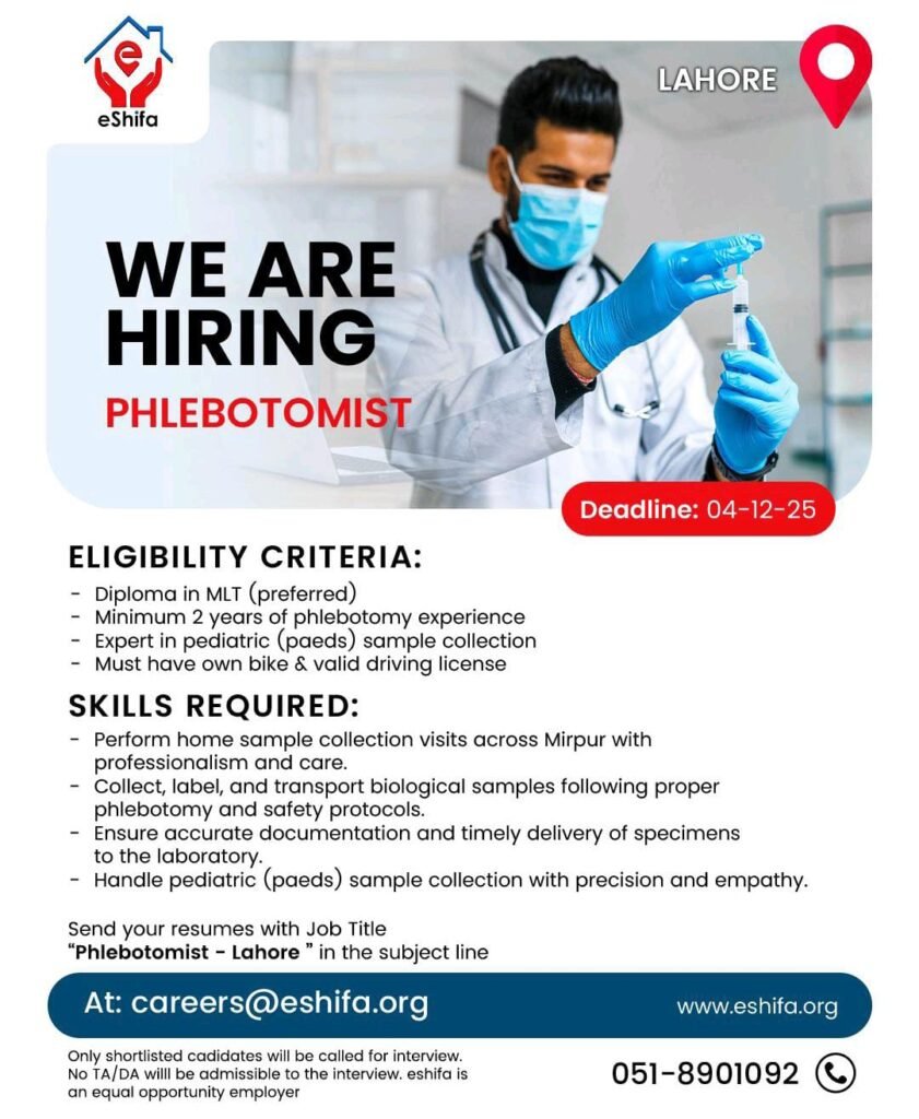 Phlebotomist Jobs in Lahore
